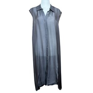 Birgitte Herskind Women's Silk Midi Sleeveless Dress Button Down‎ Gray SZ L